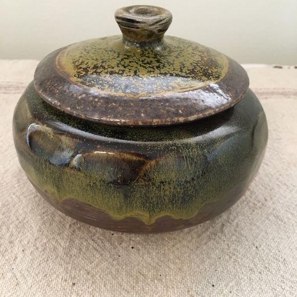 Stamped Pottery Dish Lid Dark Green Ombre Candy - Picture 1 of 8